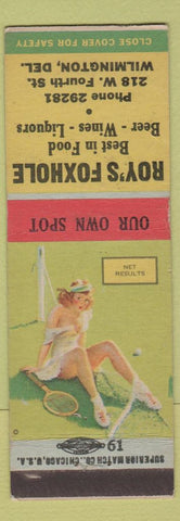 Matchbook Cover - Roy's Foxhole Wilmington DE tennis pinup WEAR