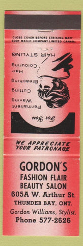 Matchbook Cover - Gordon's Salon Thunder Bay ON girlie