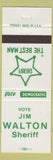 Matchbook Cover - Jim Walton Sheriff Election