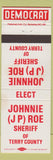 Matchbook Cover - Johnnie JP Roe Sheriff Terry County