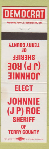 Matchbook Cover - Johnnie JP Roe Sheriff Terry County