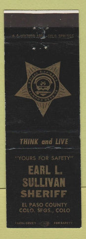 Matchbook Cover - Earl L Sullivan Sheriff Colorado Springs El Paso County
