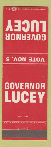 Matchbook Cover - Governor Patrick Lucey election Milwaukee WI