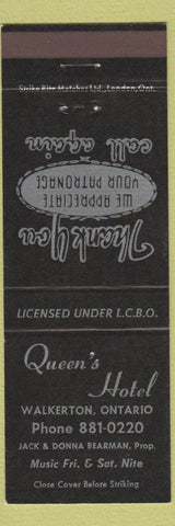 Matchbook Cover - Queen's Hotel Walkerton ON