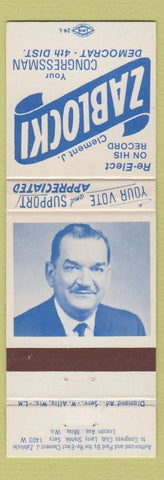 Matchbook Cover - Clement Zablocki Election Milwaukee WI Congress
