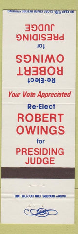 Matchbook Cover - Robert Owings Presiding Judge election