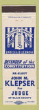 Matchbook Cover - Joseph M Klepser Judge Blair County PA