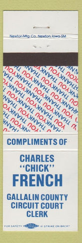 Matchbook Cover - Charles Chick French Gallalin County Circuit Court Clerk MT