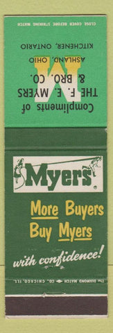 Matchbook Cover - Myers and Bro Kitchener ON Ashland OH pumps