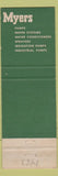 Matchbook Cover - Myers and Bro Kitchener ON Ashland OH pumps