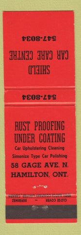 Matchbook Cover - Shield Car Care Hamilton ON under coating