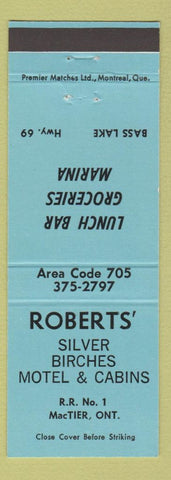 Matchbook Cover - Roberts' Silver Birches Motel MacTier ON blue