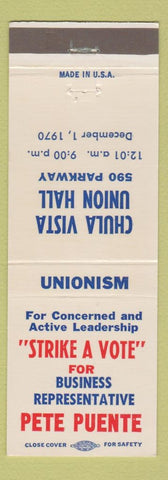 Matchbook Cover - Pete Puente Business Rep Union Chula Vista CA