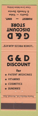 Matchbook Cover - G and D Discount Store Forest ON