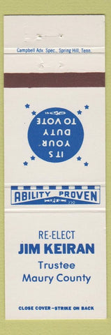 Matchbook Cover - Jim Keiran Trustee Maury County TN?