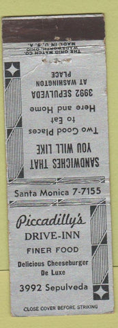 Matchbook Cover - Piccadilly's Drive Inn Culver City CA WORN