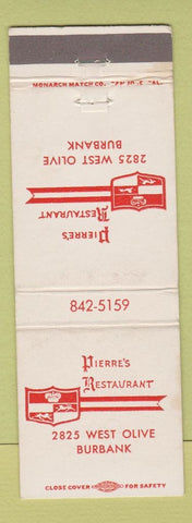Matchbook Cover - Pierre's Restaurant Burbank CA