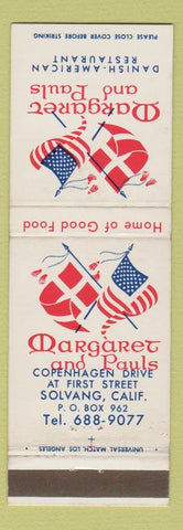 Matchbook Cover - Margaret and Pauls Danish American Restaurant Solvang CA