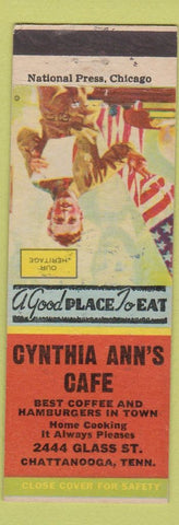 Matchbook Cover - Cynthia Ann's Cafe Chattanooga TN hamburgers Our Heritage