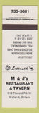 Matchbook Cover - M and J's Restaurant Welland ON