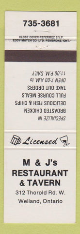 Matchbook Cover - M and J's Restaurant Welland ON