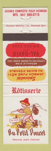 Matchbook Cover - Au Petit Poucet Montreal QC Val David