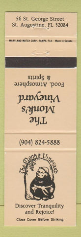 Matchbook Cover - Monk's Vineyard Restaurant St Augustine FL