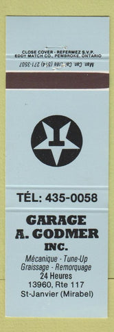 Matchbook Cover - Garage A Godmer St Janview Mirabel QC
