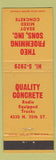 Matchbook Cover - Quality Concrete Froemming Sons Murrells Inlet? SC