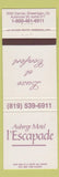 Matchbook Cover - Auberge Motel L'Escapade Shawinigan QC
