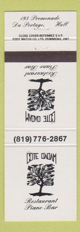 Matchbook Cover - Cote Dadam Restaurant Hull QC