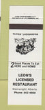 Matchbook Cover - Leon's Licensed Restaurant Wainwright AB buffalo