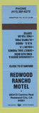 Matchbook Cover - Redwood Rancho Motel Redwood City CA blue