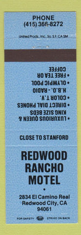Matchbook Cover - Redwood Rancho Motel Redwood City CA blue