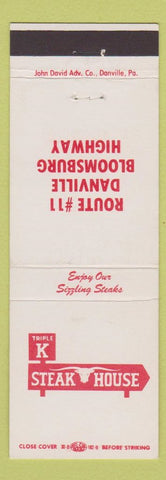 Matchbook Cover - Triple K Steak House Danville Bloomsburg PA