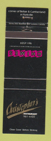 Matchbook Cover - Christopher's Restaurant Yorkville Toronto ON