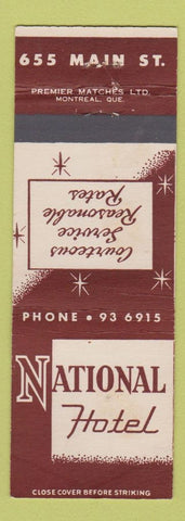 Matchbook Cover - National Hotel NO TOWN Canada