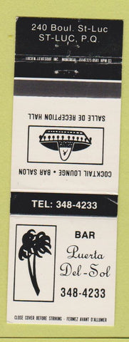 Matchbook Cover - Bar Del Sol St Luc QC WEAR