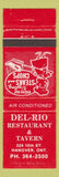 Matchbook Cover - Del Rio Restaurant Hanover ON