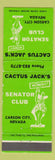 Matchbook Cover - Cactus Jack's Senator Club Carson City NV
