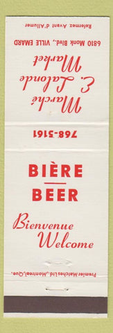 Matchbook Cover - Marche E Lalonde Market Ville Emard Montreal QC