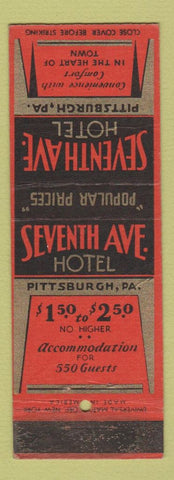 Matchbook Cover - Seventh Ave Hotel Pittsburgh PA WEAR