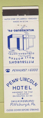 Matchbook Cover - Penn Lincoln Hotel Pittsburgh PA Wilkinsburg