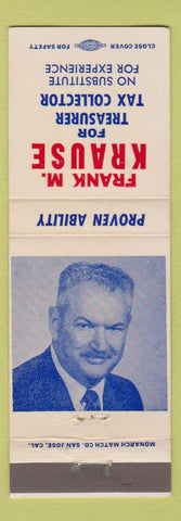 Matchbook Cover - Frank M Krause Treasurer Tax Collector election