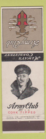 Matchbook Cover - Army Club Cork Tipped Tobacco Cigars Australia
