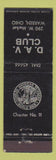 Matchbook Cover - DAV Club Warren OH Disables American Veterans
