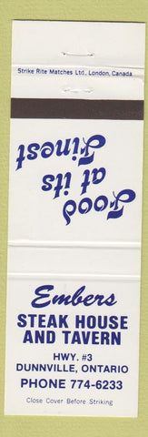 Matchbook Cover - Embers Steak House Tavern Dunnville ON