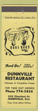 Matchbook Cover - Dunnville Restaurant Chinese Dunnville ON yellow