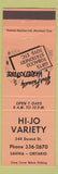 Matchbook Cover - Hi Jo Variety Store Sarnia ON