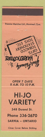 Matchbook Cover - Hi Jo Variety Store Sarnia ON